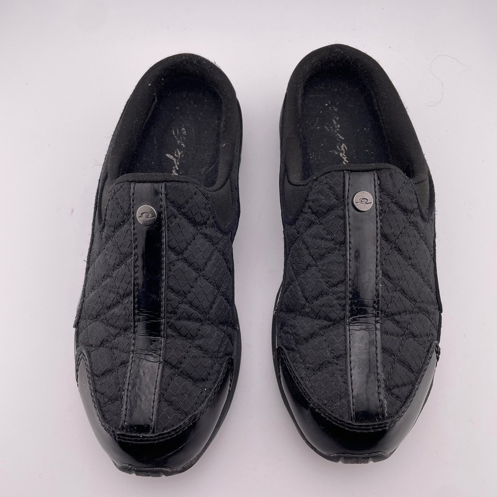 Easy Spirit Traveltime Black Quilted Patent Leather Clogs Mules Sneakers Women 6 - Picture 3 of 6